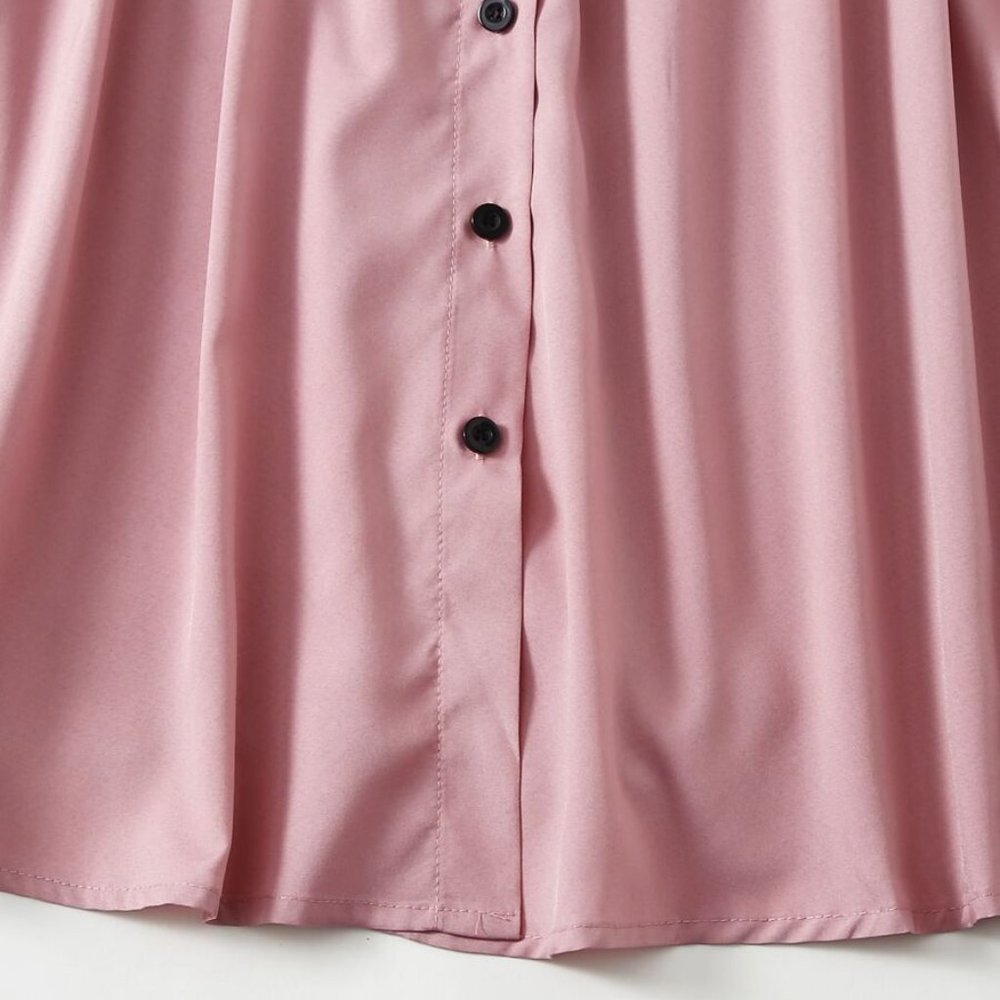 Pink Solid Button Front Dress - Picture 4 of 4
